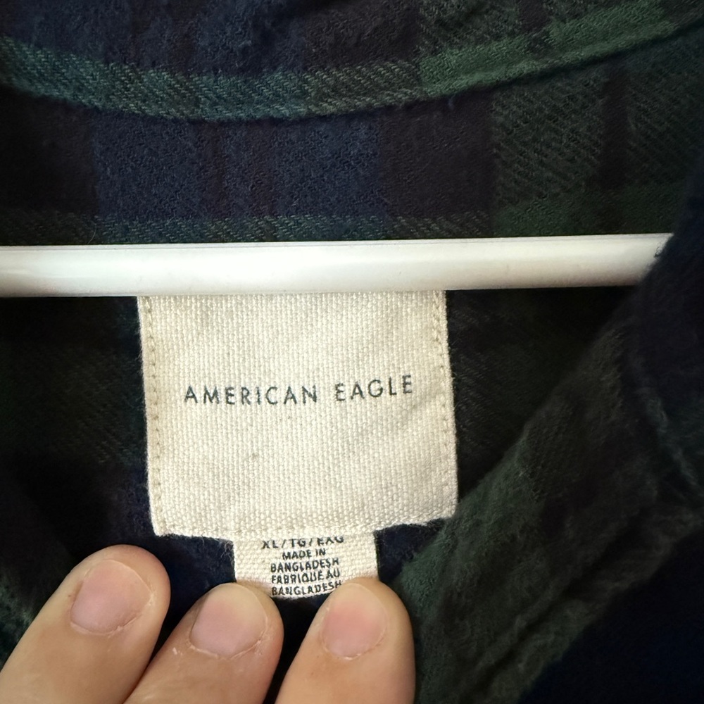 American Eagle Outfitters Navy and Forest Plaid Shirt - Picture 3 of 4